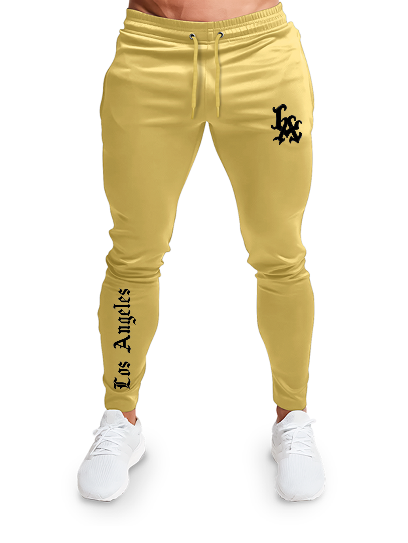 Calça Moletom Los Angeles Preto e Branco Bolso e Canela