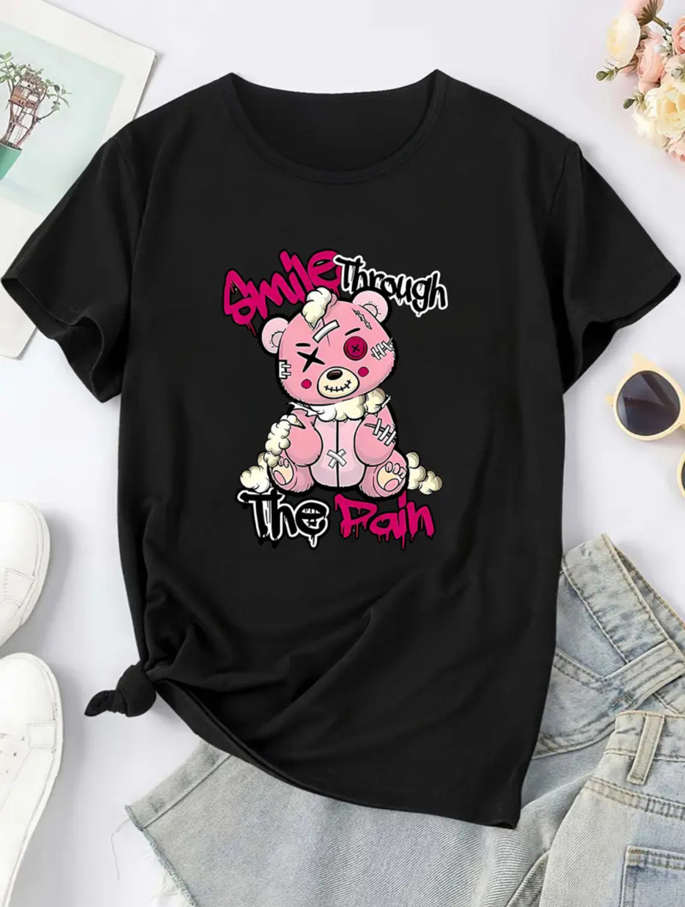 Camiseta Oversized Smile Through The Pain EF MEIO