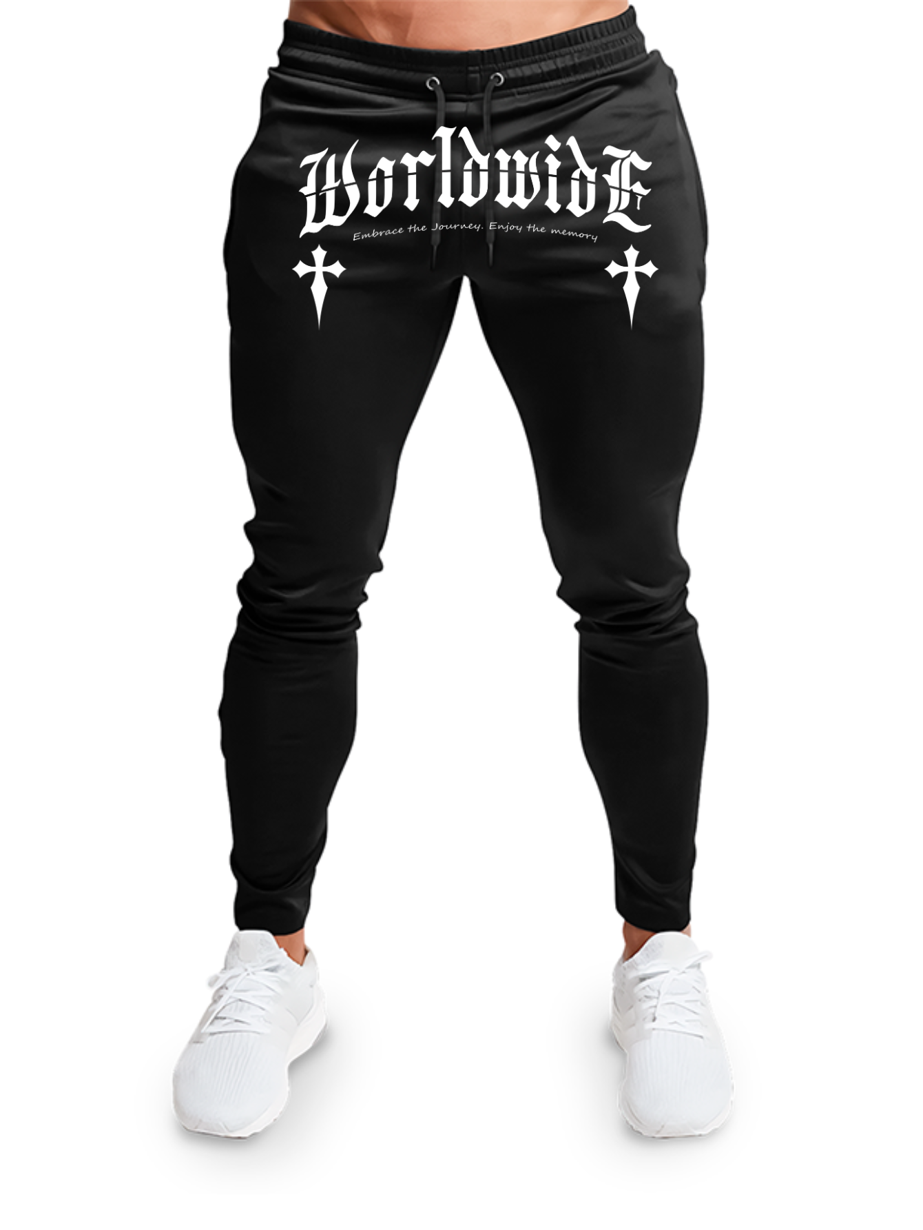 Calça Moletom WorldWide Preto e Branco Frente