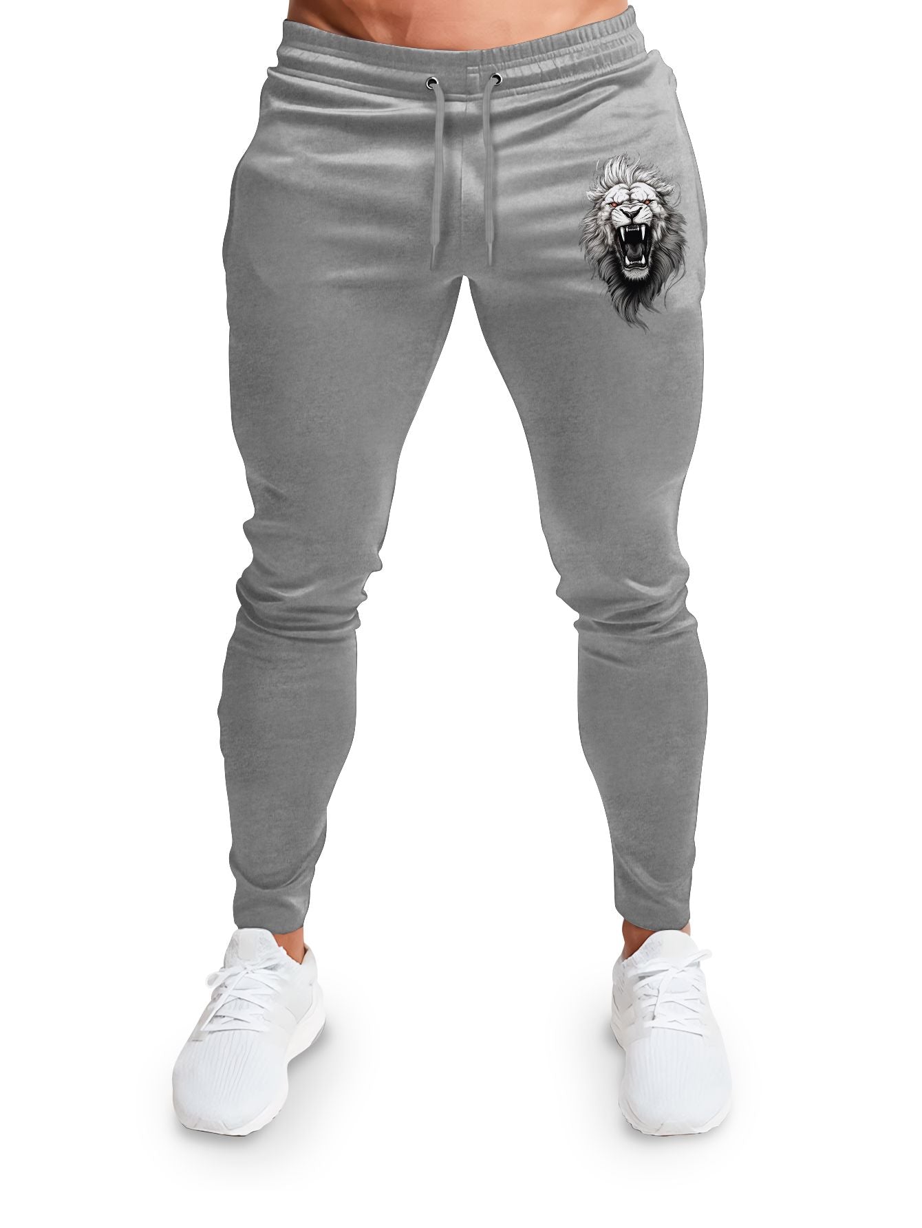 Calça Moletom Leao Preto e Branco (olhos vermelhos) Bolso