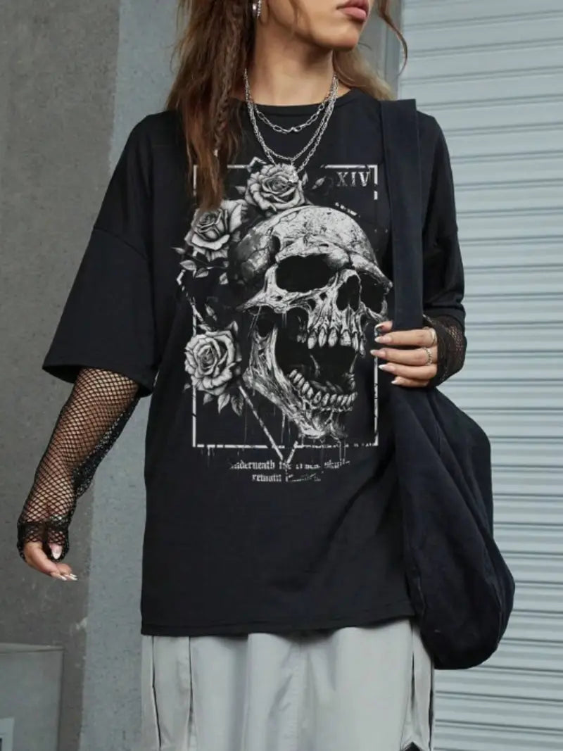 Camiseta Oversized Skull and Roses EF MEIO